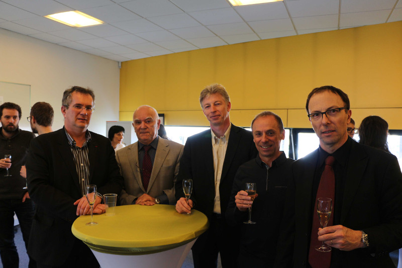 Pierre Mutzenhardt (président de l'UL), Joël Hardy, Stéphane Desobry, Joël Scher (anciens dircteurs) et Michel Linder (directeur actuel du LIBio)